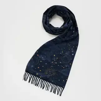 Fable England Zodiac Long Fringed Scarf in Navy