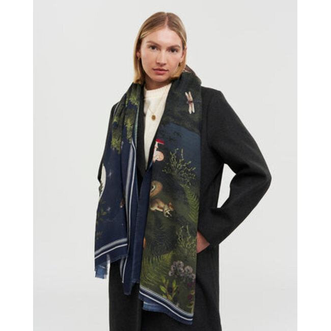 Fable England Woodland Meadow Large Rectangle Scarf in Navy