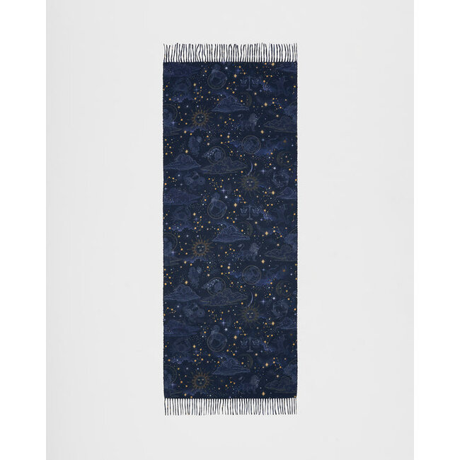 Fable England Zodiac Long Fringed Scarf in Navy