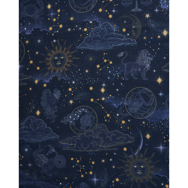 Fable England Zodiac Long Fringed Scarf in Navy