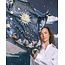 Fable England Zodiac Medium Square Scarf in Navy