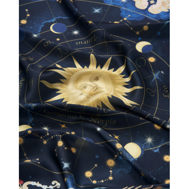 Fable England Zodiac Medium Square Scarf in Navy