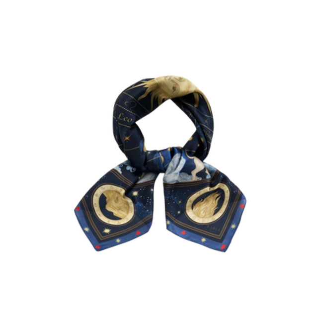 Fable England Zodiac Medium Square Scarf in Navy