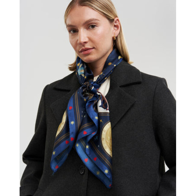Fable England Zodiac Medium Square Scarf in Navy