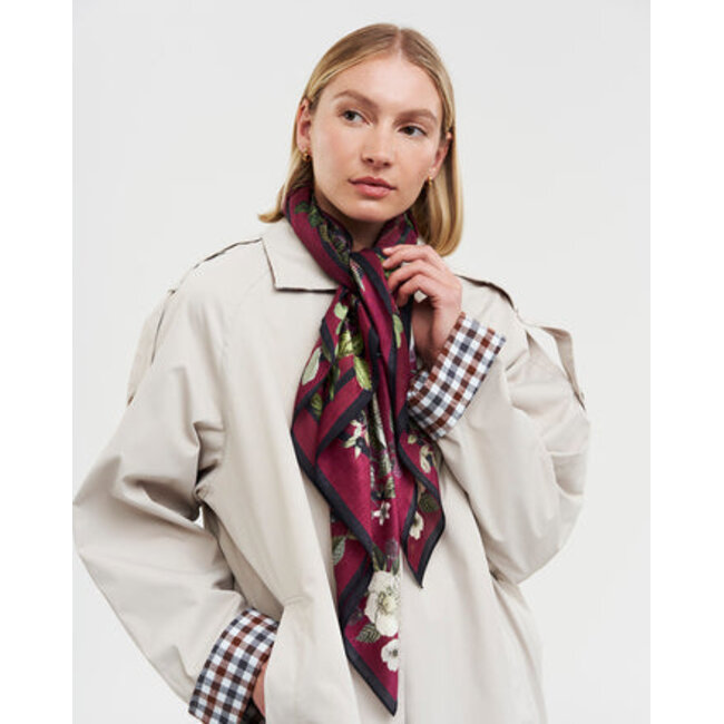 Fable England Orla Narrative Medium Square Scarf in Burgundy