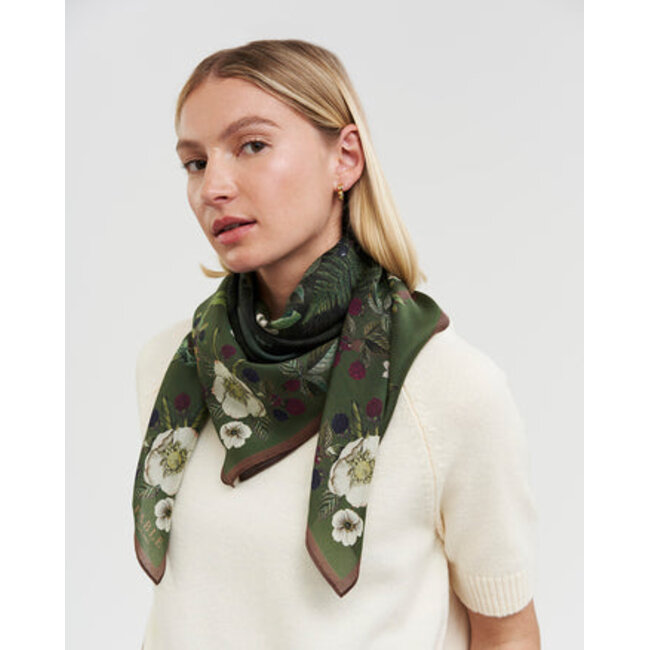 Fable England Orla Narrative Medium Square Scarf in Khaki
