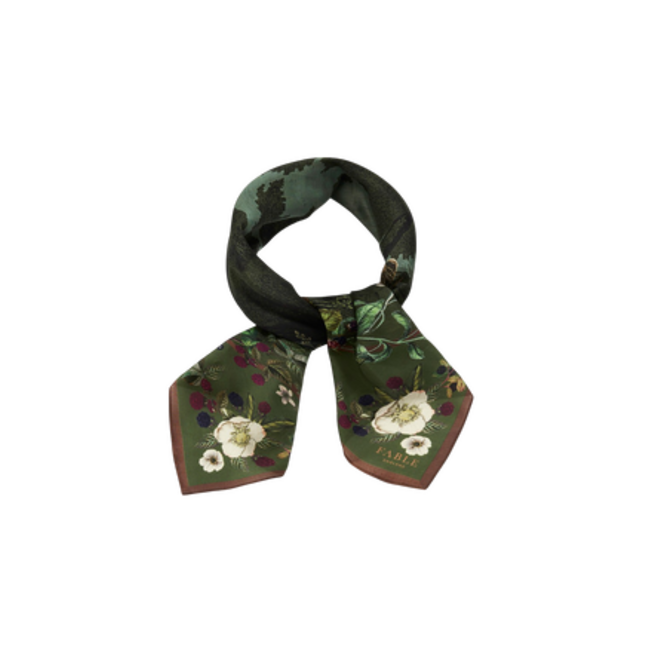 Fable England Orla Narrative Medium Square Scarf in Khaki
