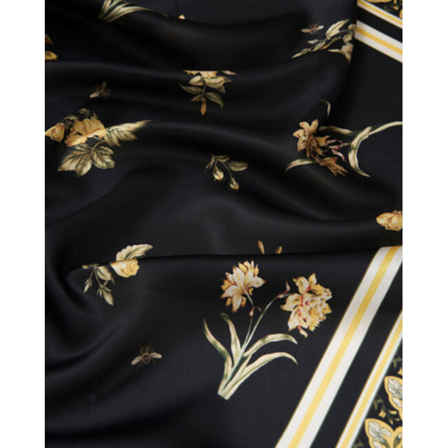 Fable England Black Nouveau Floral Small Square Scarf