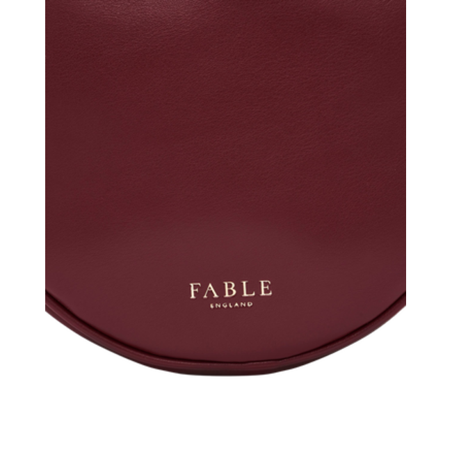 Fable England Chloe Owl Embroidered Circle Bag in Burgundy