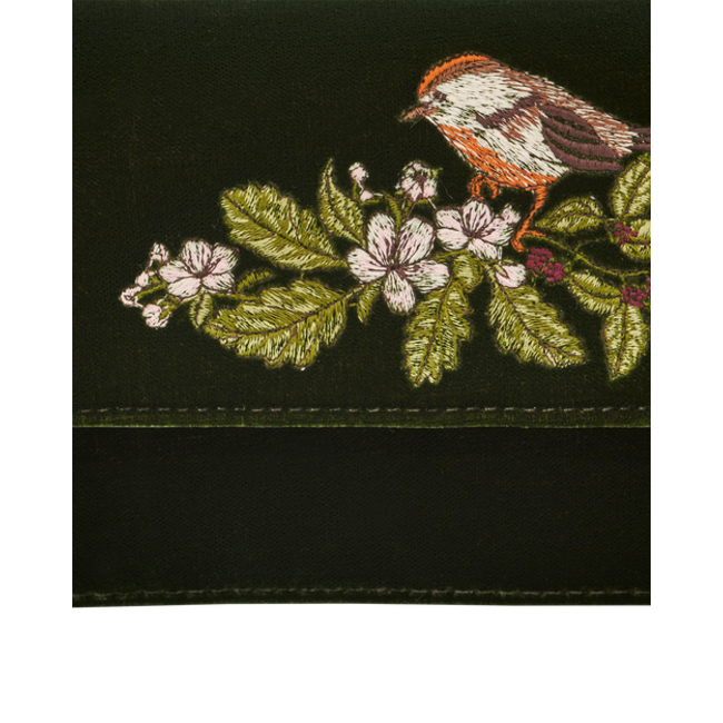 Fable England Sophia Wren Embroidered Occasion Bag in Green Velvet