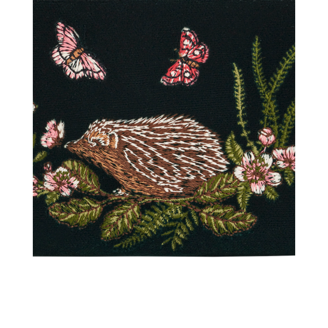 Fable England Hedgehog Embroidered Small Wallet in Forest Green Velvet