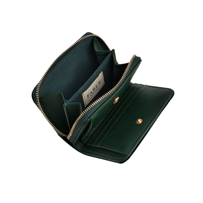 Fable England Hedgehog Embroidered Small Wallet in Forest Green Velvet