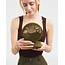 Fable England Hedgehog Embroidered Round Jewellery Box in Khaki Suedette