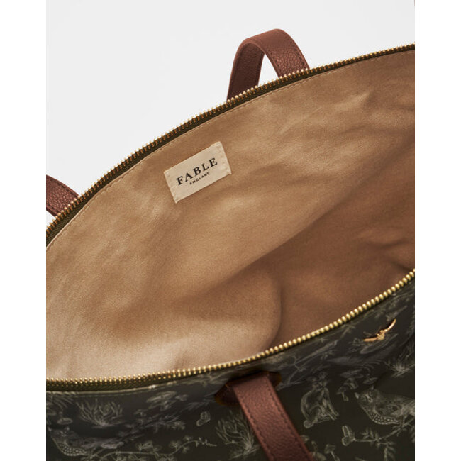 Fable England Edith Orla Scene Print Tote Bag in Khaki