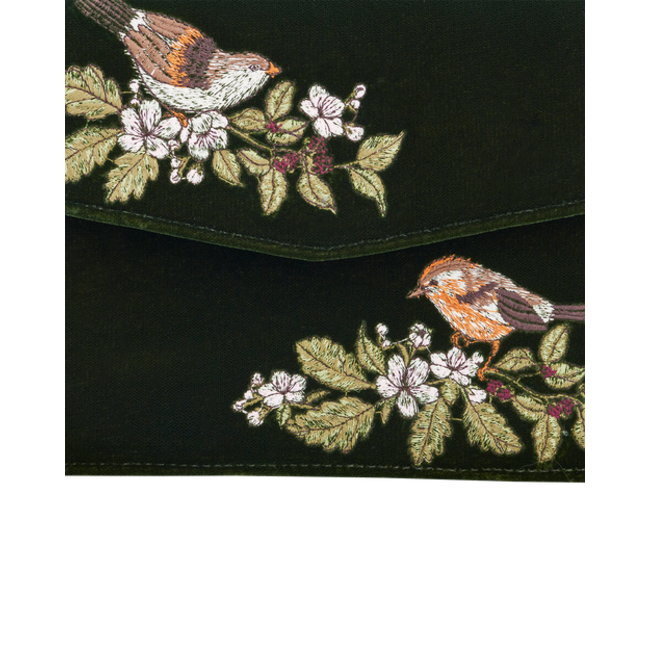 Fable England Eliza Wren Embroidered Top Handle Bag in Green Velvet