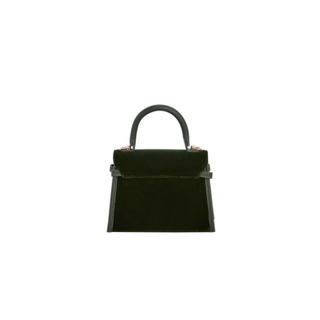 Fable England Eliza Wren Embroidered Top Handle Bag in Green Velvet