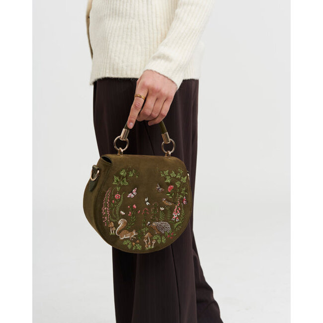 Fable England Charlotte Meadow Scene Embroidered Saddle Bag