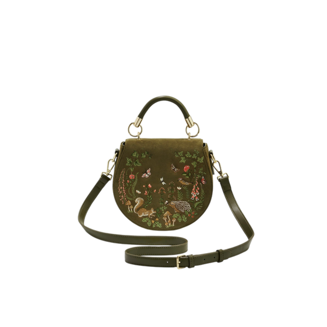 Fable England Charlotte Meadow Scene Embroidered Saddle Bag