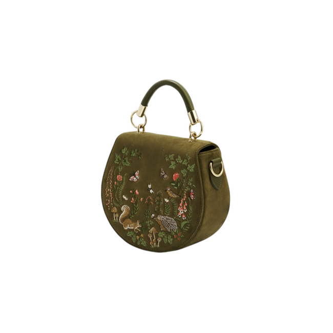 Fable England Charlotte Meadow Scene Embroidered Saddle Bag