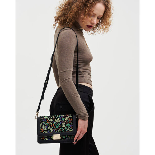 Fable England Cathy Black Embroidered Fold Over Bag