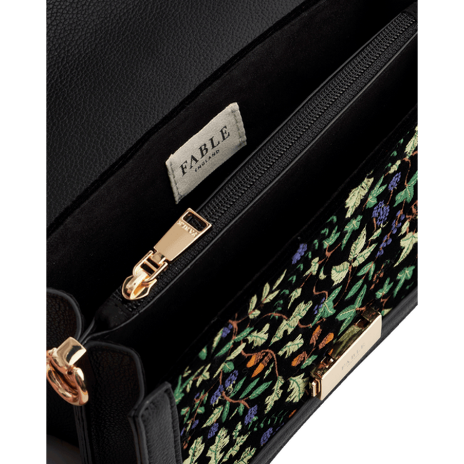 Fable England Cathy Black Embroidered Fold Over Bag