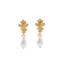 Fable England Oak Leaf Pearl Drop Gold Earrings