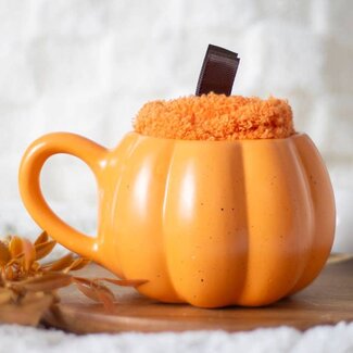 Autumn and Fall Pumpkin Shaped Mug and Socks Set