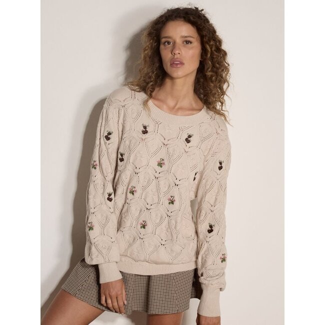 Apricot Embroidered Flowers Pointelle Jumper (More Colours)