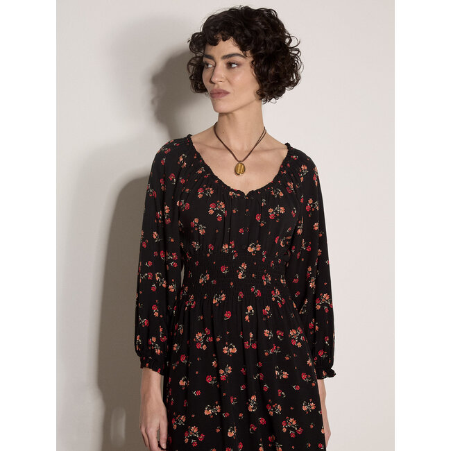 Apricot Watercolour Ditsy Smock Neck Dress (More Colours)