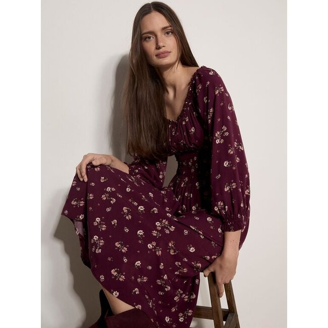 Apricot Watercolour Ditsy Smock Neck Dress (More Colours)