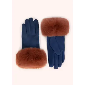 Powder Design Ltd Bettina Faux Suede/Fur Gloves in Navy