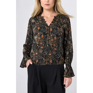 Liverpool Los Angeles Long Sleeve Woven Blouse - Black Rust Multi