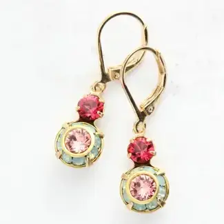 A Pocket of Posies Small Glass Drop Earrings - Deep Pink, Mint Opal & Rose Pink