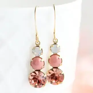 A Pocket of Posies Glass Drop Earrings - Three Jewel Coral Peach and Opal