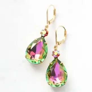 A Pocket of Posies Aurora Glass Teardrop Earrings - Pink and Green