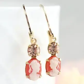 A Pocket of Posies Tiny Lady Cameo Earrings | Coral Peach | Vintage Style
