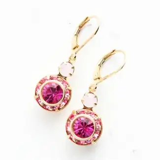 A Pocket of Posies Art Deco Floral Earrings - Hot Pink Fuchsia and Rose Opal