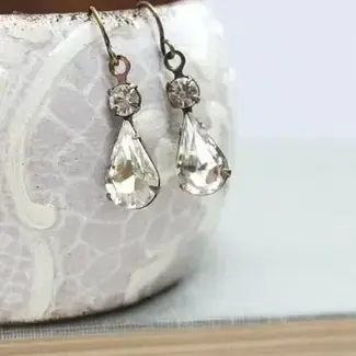 A Pocket of Posies Vintage Glass Teardrop Earrings - Crystal Sparkle