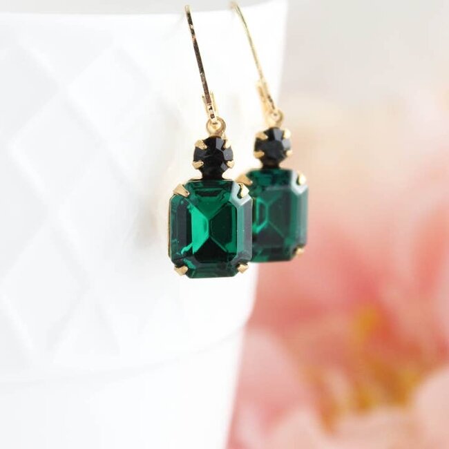 A Pocket of Posies Emerald  Green Earrings | Vintage Glass