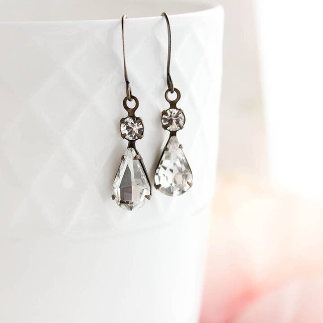 A Pocket of Posies Vintage Glass Teardrop Earrings - Crystal Sparkle
