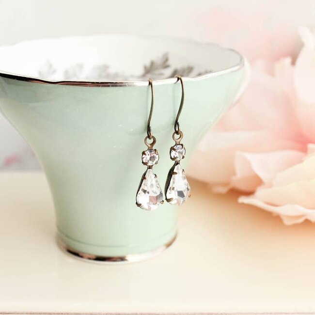 A Pocket of Posies Vintage Glass Teardrop Earrings - Crystal Sparkle