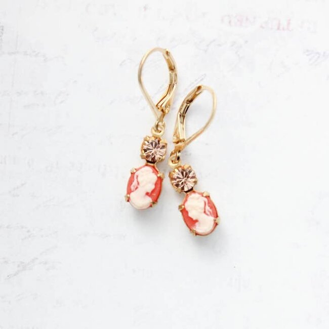 A Pocket of Posies Tiny Lady Cameo Earrings | Coral Peach | Vintage Style