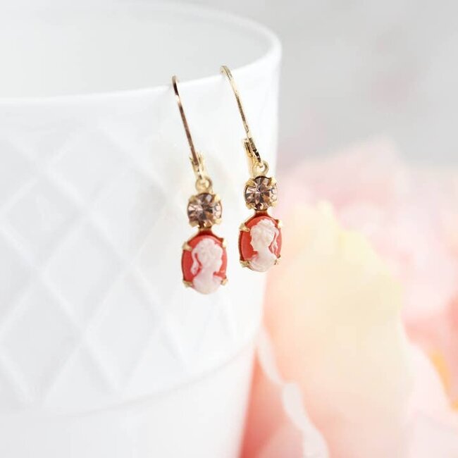 A Pocket of Posies Tiny Lady Cameo Earrings | Coral Peach | Vintage Style