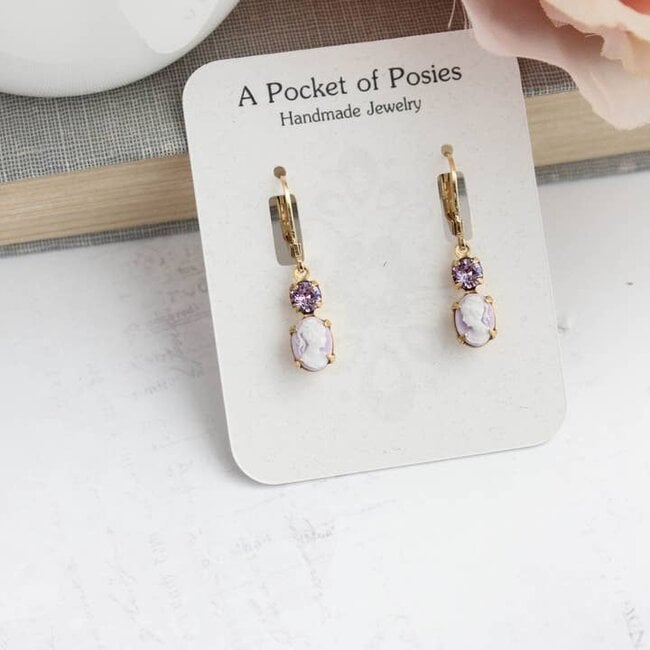 A Pocket of Posies Tiny Lady Cameo Earrings | Light Purple | Vintage Style