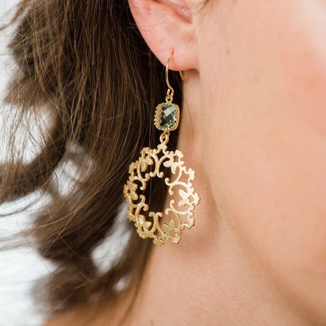 A Pocket of Posies Gold Filigree and Aqua Glass Earrings