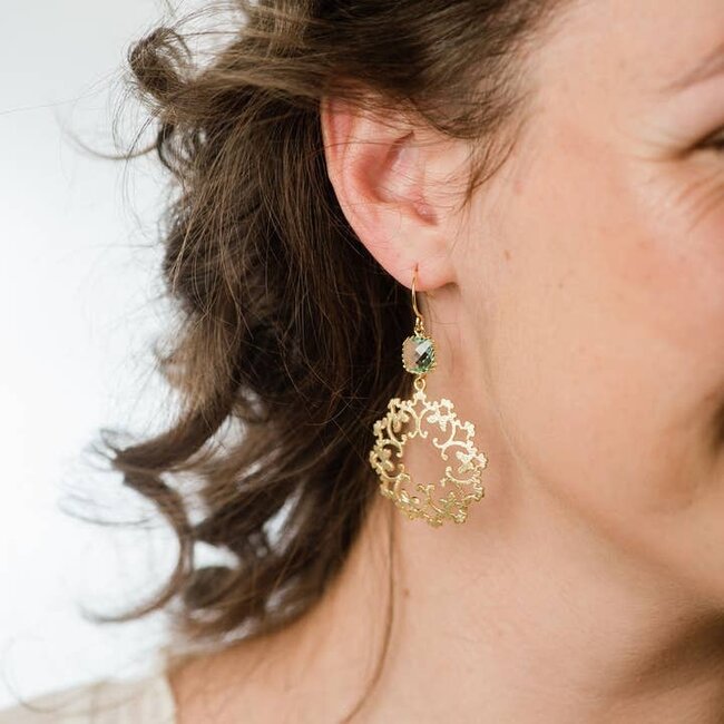 A Pocket of Posies Gold Filigree and Aqua Glass Earrings