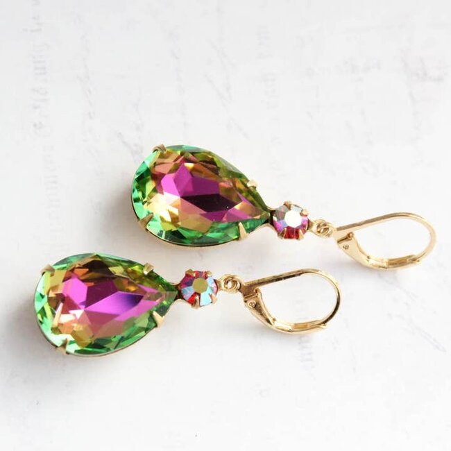 A Pocket of Posies Aurora Glass Teardrop Earrings - Pink and Green