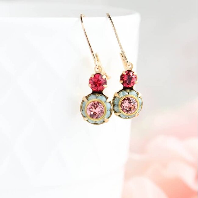 A Pocket of Posies Small Glass Drop Earrings - Deep Pink, Mint Opal & Rose Pink