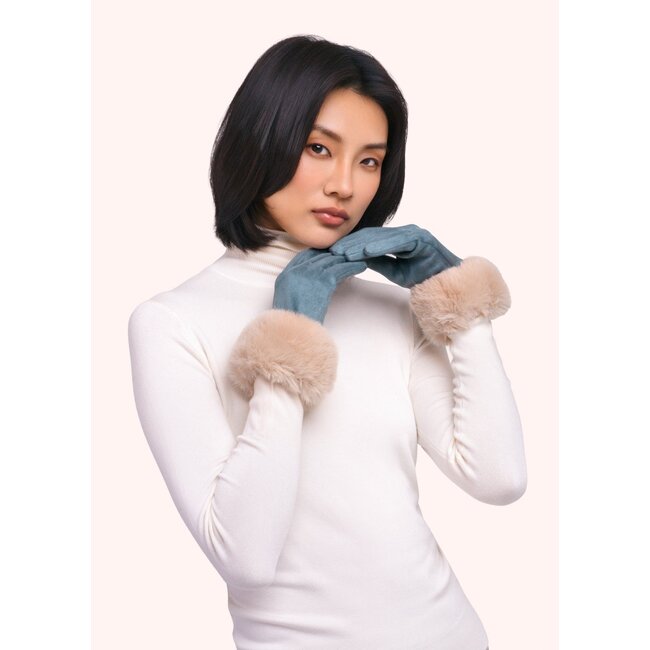 Powder Design Ltd Bettina Faux Suede/Fur Gloves in Denim