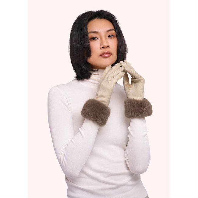 Powder Design Ltd Bettina Faux Suede/Fur Gloves in Cream